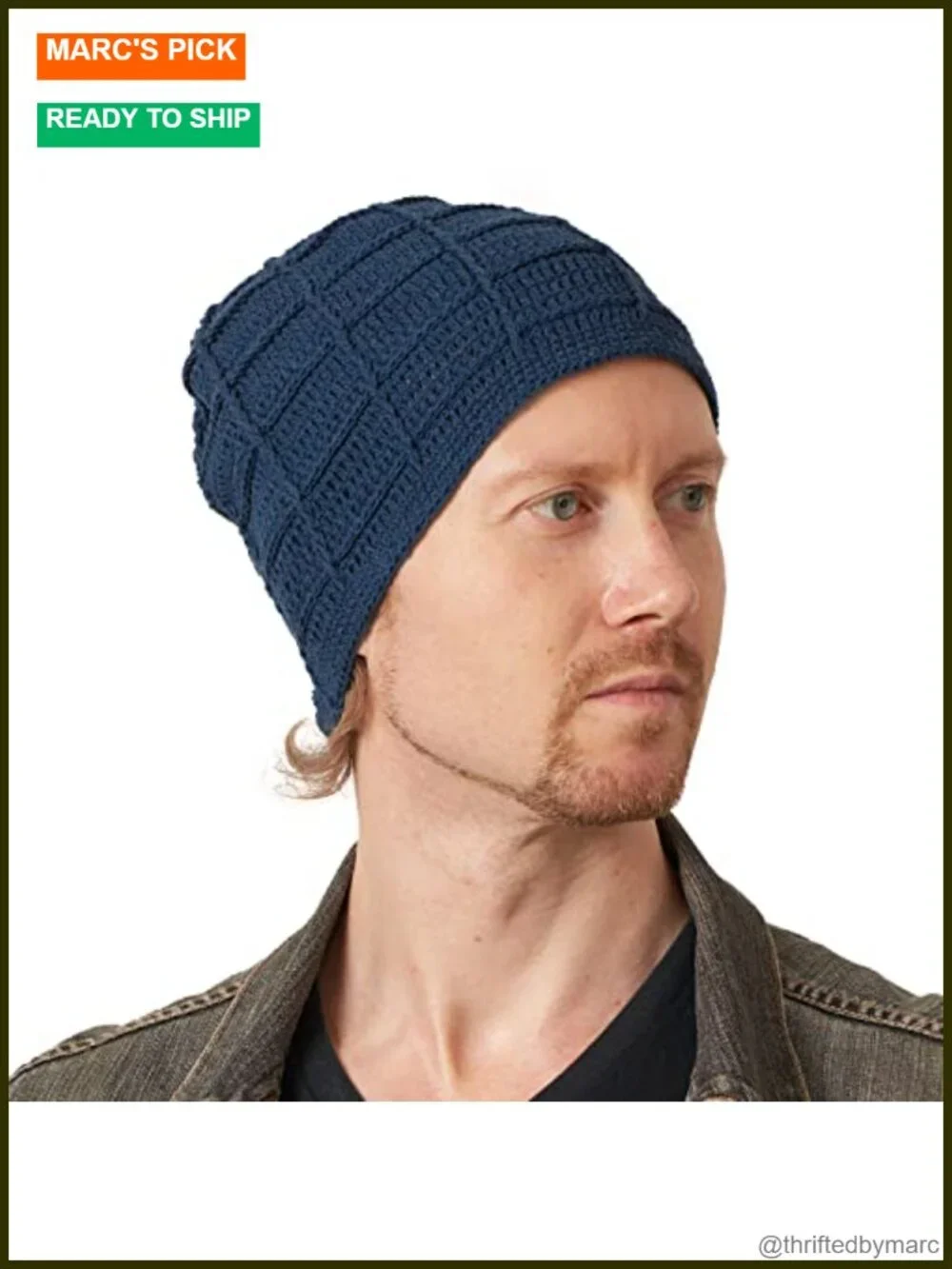 Mens Summer Beanie Cotton Crochet Slouch Cap Hand Made Chemo Hat